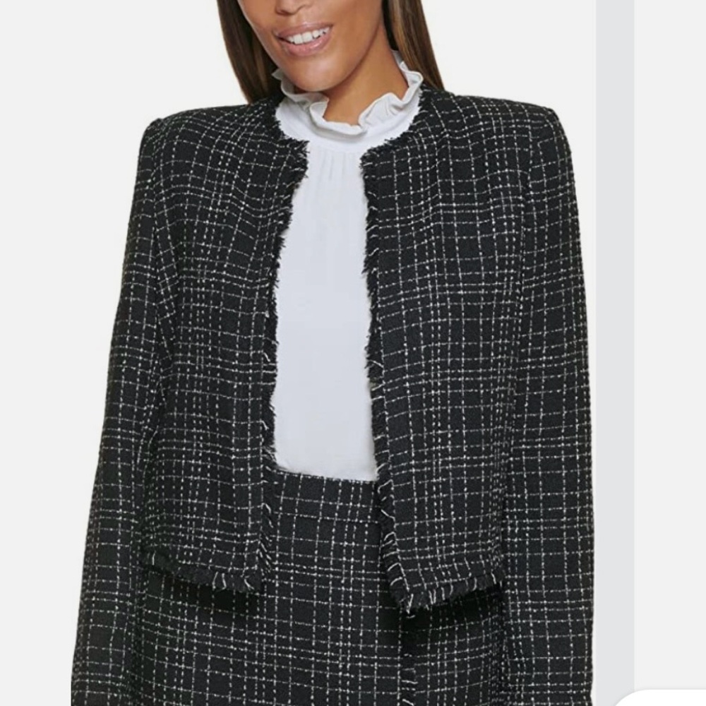 Calvin Klein Women's Black and White Checkered Blazer Size 10